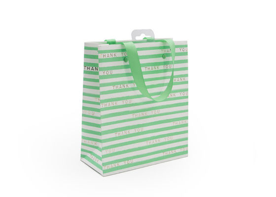 Bom preço Sacos de papel listrados amigáveis verdes de Eco com laminação lustrosa dos punhos online